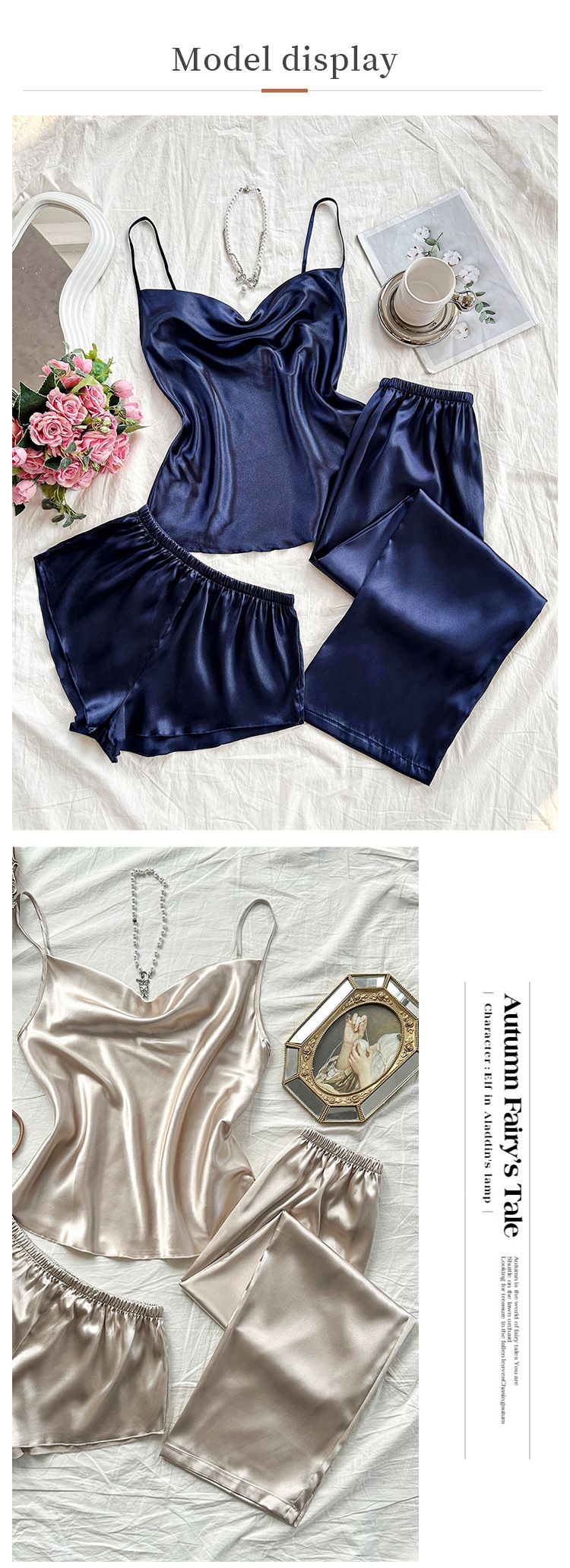 Damen Nachtwäsche Hosenträger Nachthemd Seide Sexy Home Kleidung Sommer Bequeme Casual Pyjamas_voghion.com