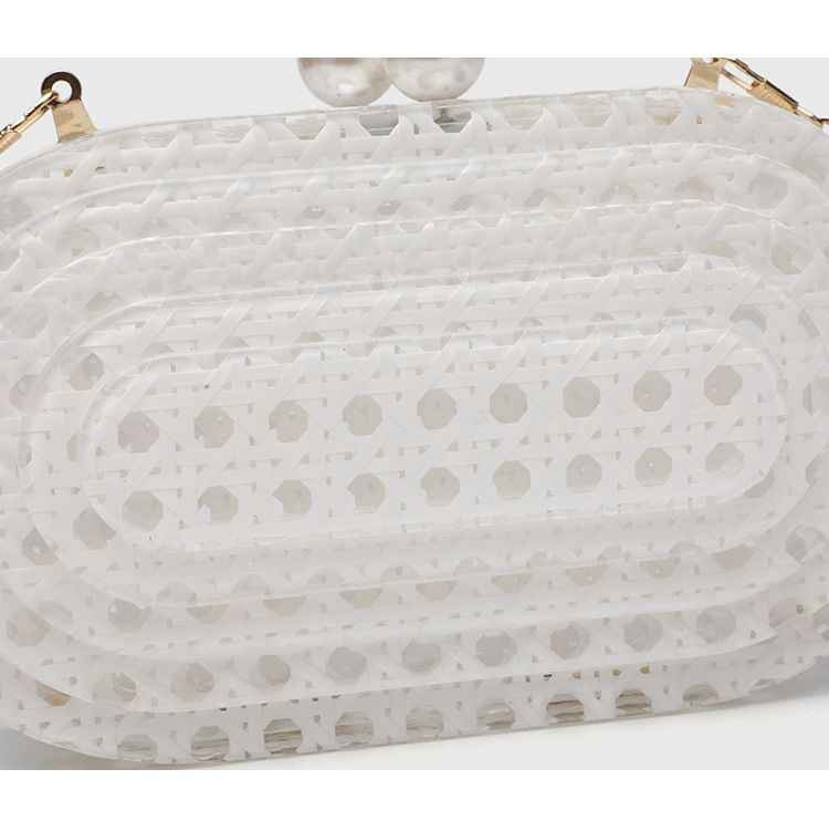 Borsa a tracolla da sera in rattan, alla moda, con tracolla a catena in acrilico, piccola borsa quadrata 2025, moda primavera estate, casual, quotidiana_voghion.com