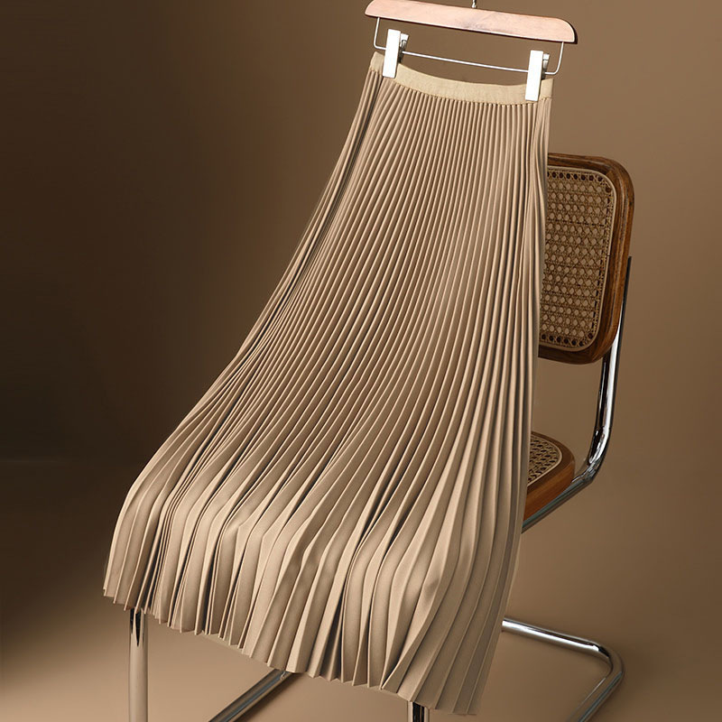 Gonna midi versatile ChicShe in raso di alta qualità, tinta unita, plissettata, taglie forti_voghion.com