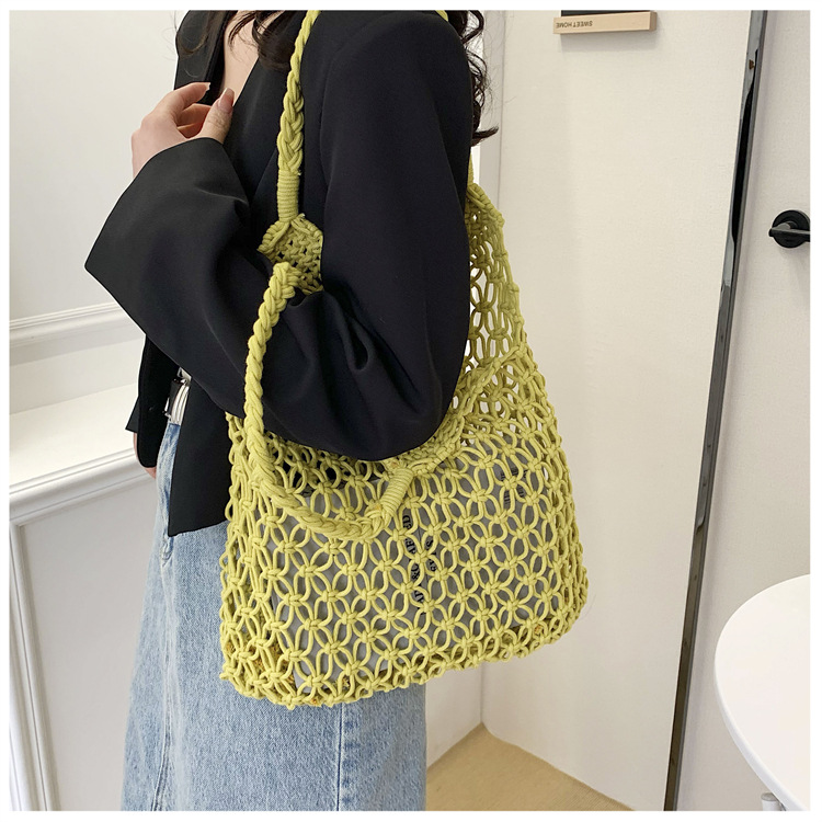 Borsa da donna stile borsa estiva da donna a rete cava versione coreana borsa a rete da spiaggia fatta a mano in corda di cotone per le vacanze_voghion.com