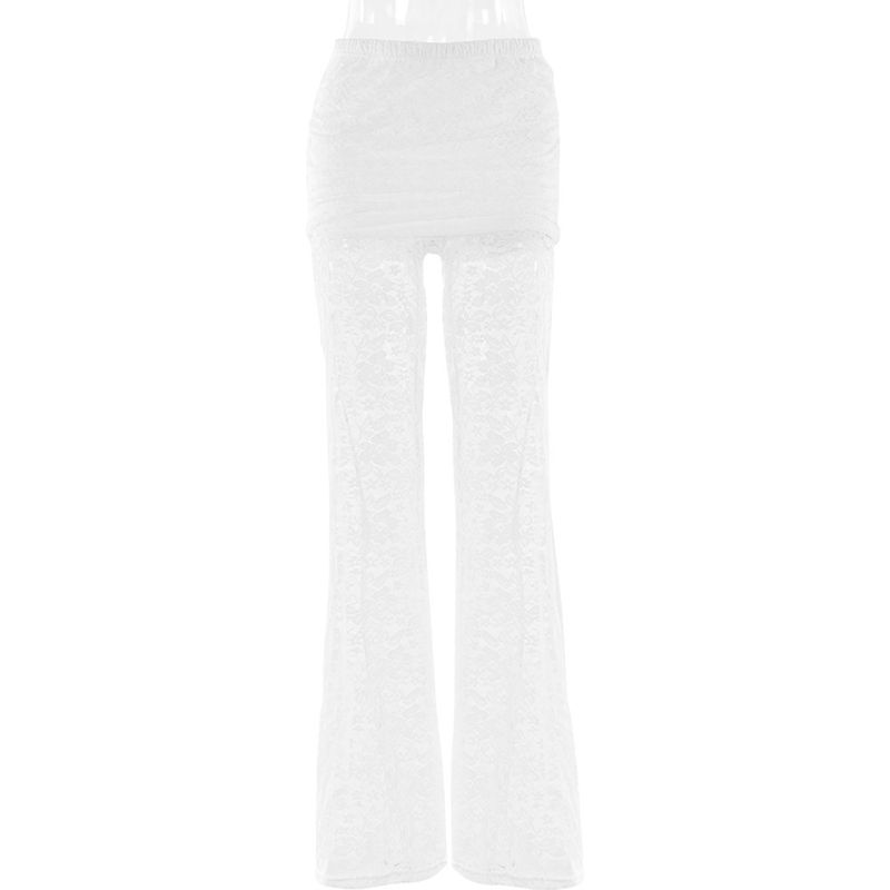 Women's Clothing New Fashion Sexy Versatile Pants Lace Splicing Slim See Through High Waist Flared Pants For Women_voghion.com