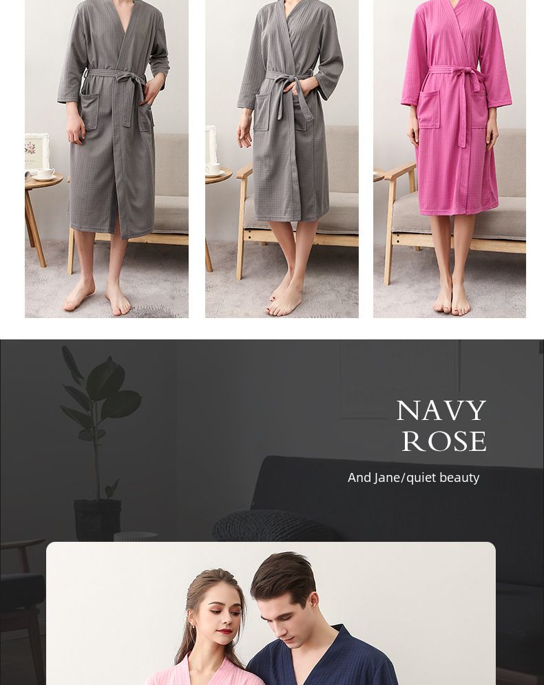 Couple's Waffle Robe - V-Neck Lightweight Bathrobe Set_voghion.com