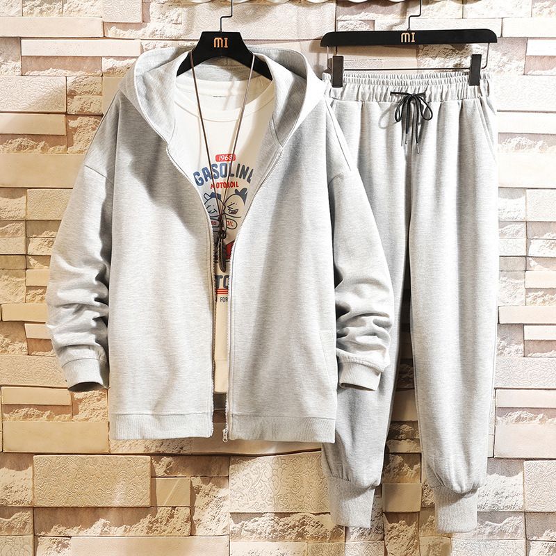 Spring Autumn fleece hoodie and pants men's set, casual sports hooded cardigan set_voghion.com
