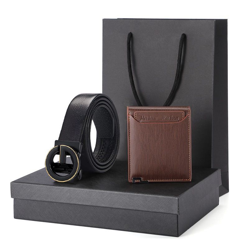Gift Wallet Set Men's Belt Automatic Buckle Belt First Layer Cowhide Business Cowhide Belt Business Gift Men_voghion.com