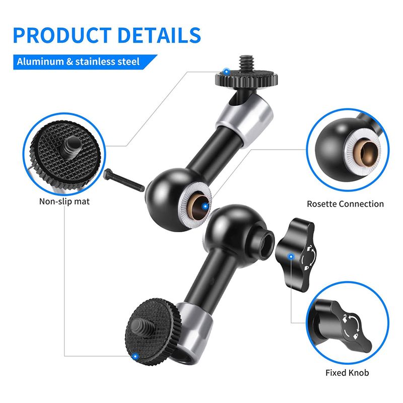 Bras magique à friction de 5,9/9,8 pouces avec deux vis filetées de 1/4 pouce pour flash, lumière LED, microphone, moniteur, super pince_voghion.com