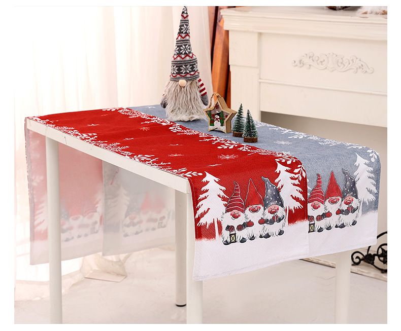 Christmas Table Runner With Santa & Snowflake Print - Festive Holiday Decor For Dining Table, Home Decor, Cotton Linen Fabric_voghion.com