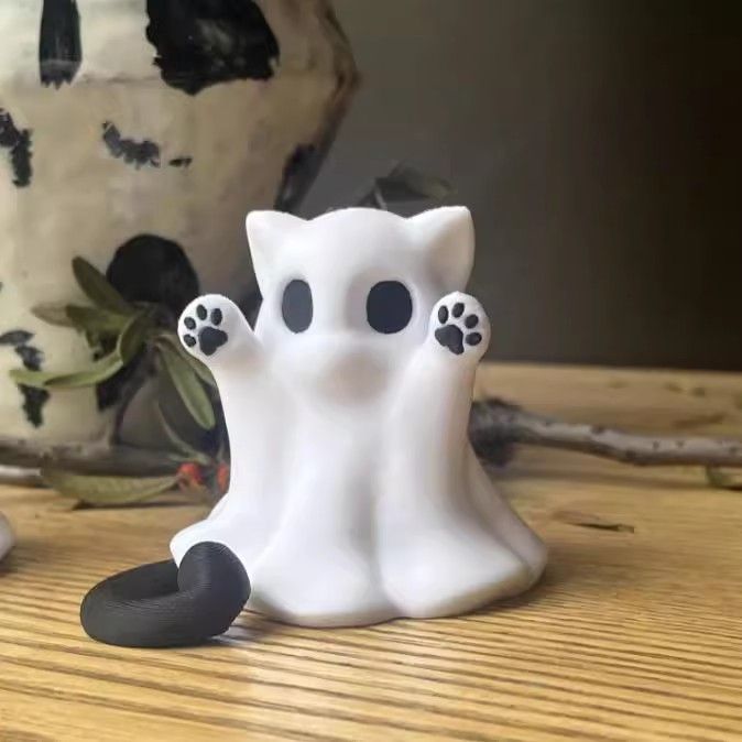 Tiny Kitten Ghost Ornaments: Cute-scared Desktop Vibe Halloween Feeling, Send Girlfriend Cat Gift Home Decor Crafts Item_voghion.com