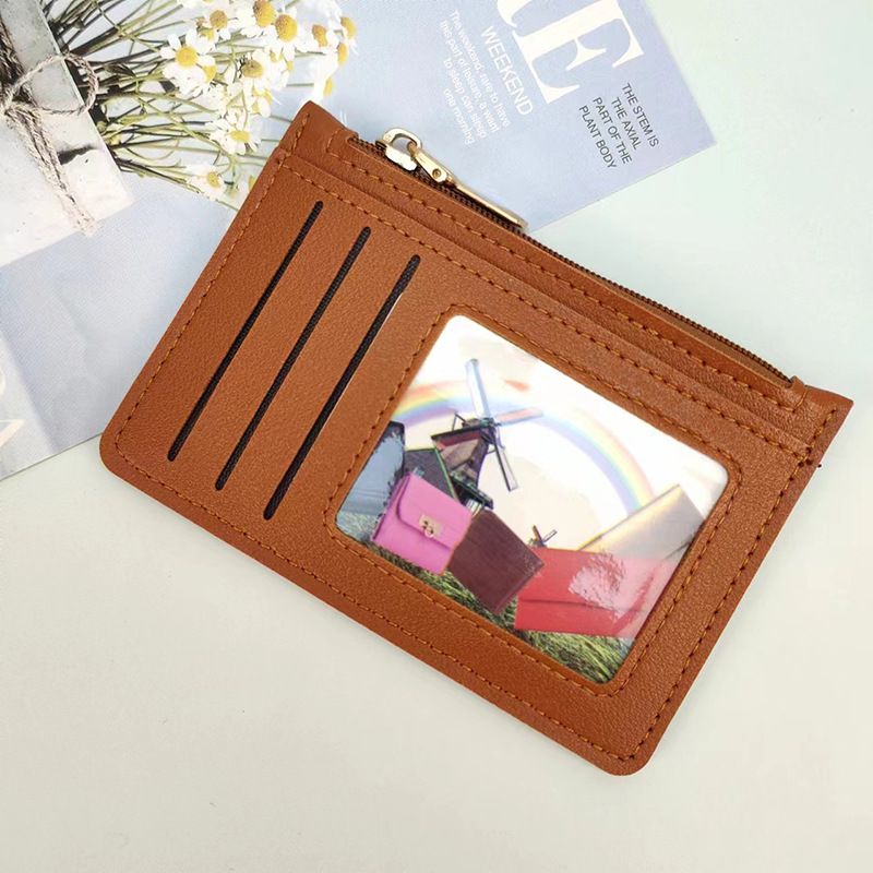 Porta monete ultrasottile, grande capacità, con cerniera, colore solido, portatile, compatto, per donna_voghion.com