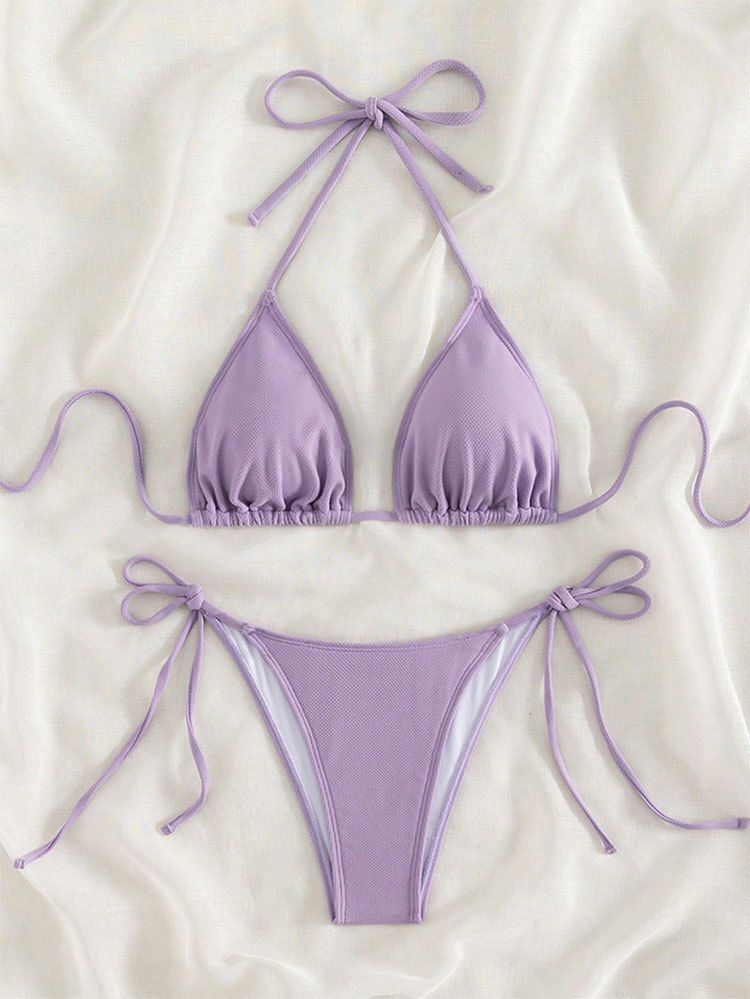 2025 neuer einfarbiger Schnür-Sexy-Bikini-Split-Badeanzug für Frauen_voghion.com