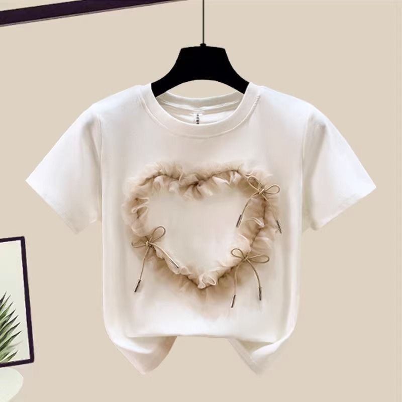 Damen Moud Short-sleeved Top Split Denim Rock Zwee-Stéck Set (Gürtel net abegraff)_voghion.com