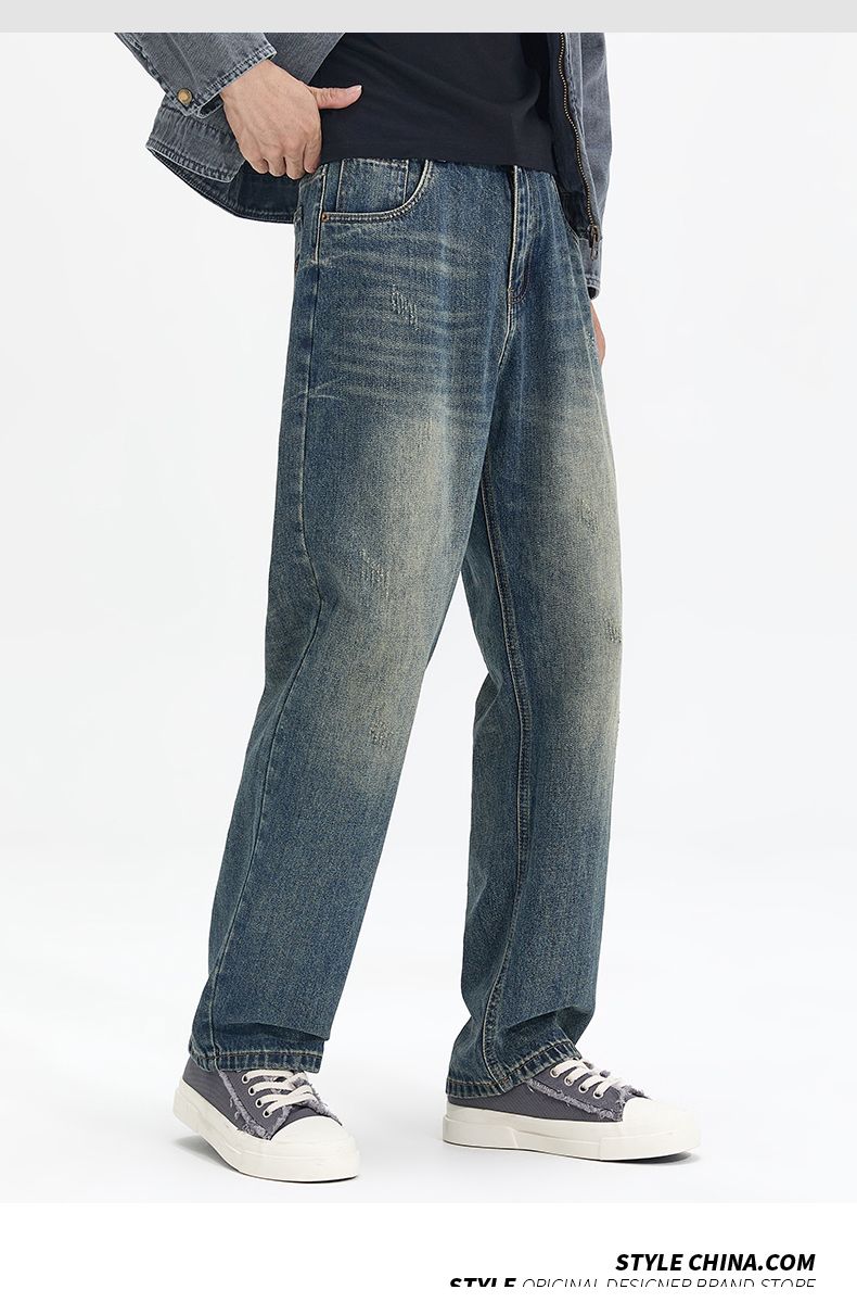 Nuovi jeans Cleanfit da uomo, larghi, dritti, versatili, stile retrò americano, con doppia lavorazione, lavati, alla moda, taglia grande, Mi Ke Eight Barrels Xiansen Zhi Clothes_voghion.com