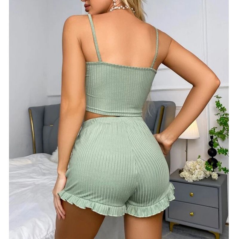 Sexy lace suspender pajamas suit shorts women's home wear Pajamas_voghion.com