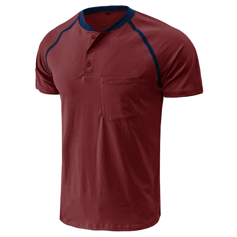 2023 Sommer Henry Shirt Farbblock Kurzarm Herren T-Shirt_voghion.com