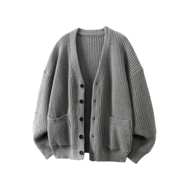 Autumn And Winter Men's New Lazy Style V Neck Knitted Sweater Couple Loose Versatile Cardigan Large Size Jacket_voghion.com