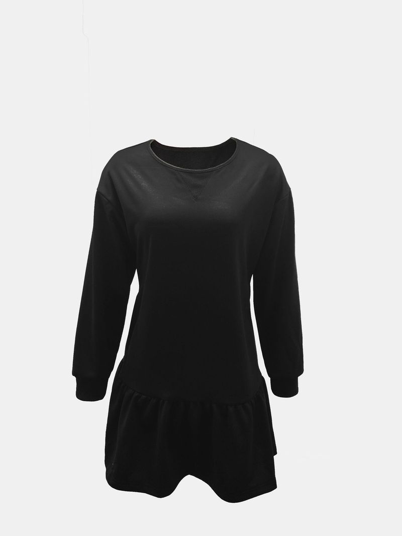 2024 Damen-Kapuzenkleid mit Kreuzausschnitt, Rundhalsausschnitt, langen Ärmeln und lässigem Schnitt_voghion.com