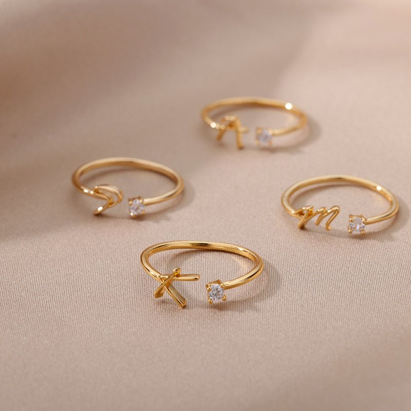 Heiße Verkäufe Heiße Verkäufe A-Z Initial Ringe für Frauen Offene Einstellbare Edelstahl Ehering 2024 Trend Gold Farbe Paar Schmuck_voghion.com