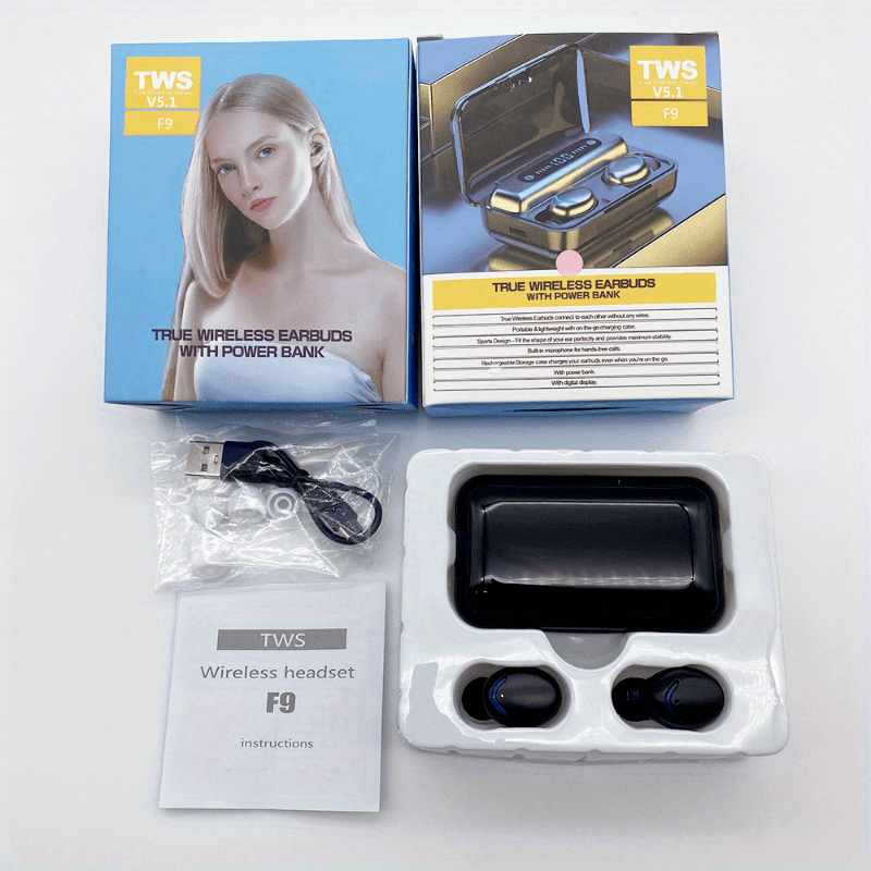 F9-36 Tws Waterproof In-Ear Hi-fi Stereo Wireless Earbuds Sports Life Headphones Gaming Headset For Iphone/Android, 800mAh Charger Case,(50mAh*2 Earb_voghion.com