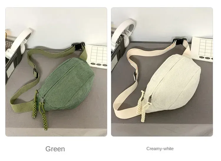 Marsupio da donna, grande capacità, in velluto a coste, stile street, borsa a tracolla, alla moda, cintura casual 250806_voghion.com