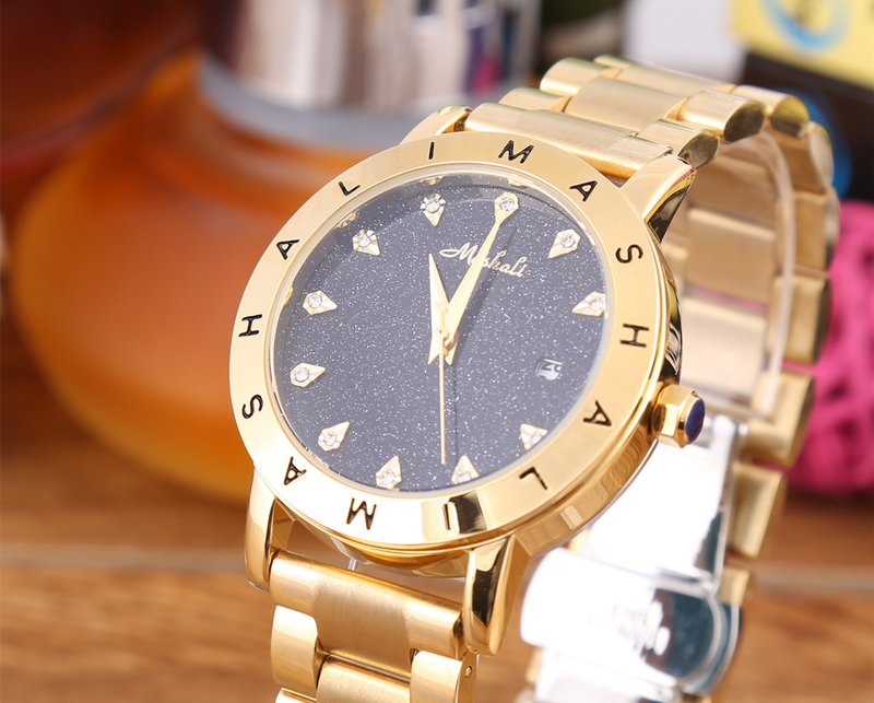 Mary/Full Sky Star Diamond Solid Color Acciaio Donna Orologio Casual Moda Quarzo Versatile con Doppio Pulsante_voghion.com