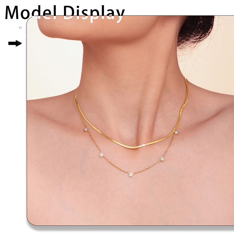 Five-pointed Star Inlaid Zircon Necklace, Small Diamond Gypsy Star Collarbone Necklace, Titanium Steel Gold-plated Simple Double-layer Item Jewelry._voghion.com