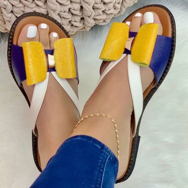 Neue flache boden farbe passenden bogen damen sandalen große größe frauen schuhe_voghion.com