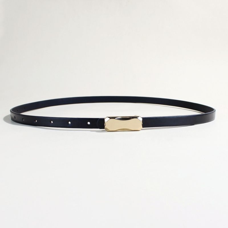 Slankt bælte i slikfarvet materiale til kvinder - Guldspænde i taljen, minimalistisk dekorativt bælte til kjoler og højtaljede bukser_voghion.com