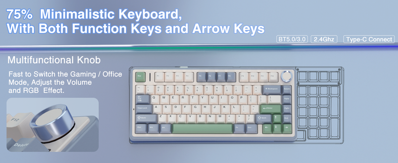 AULA F75 75% Wireless Mechanical Keyboard, Hot Swappable Creamy Keyboard, Pre-lubed Reaper Switches RGB Backlit Gaming Keyboards, 2.4GHz/Type-C/BT5.0(_voghion.com