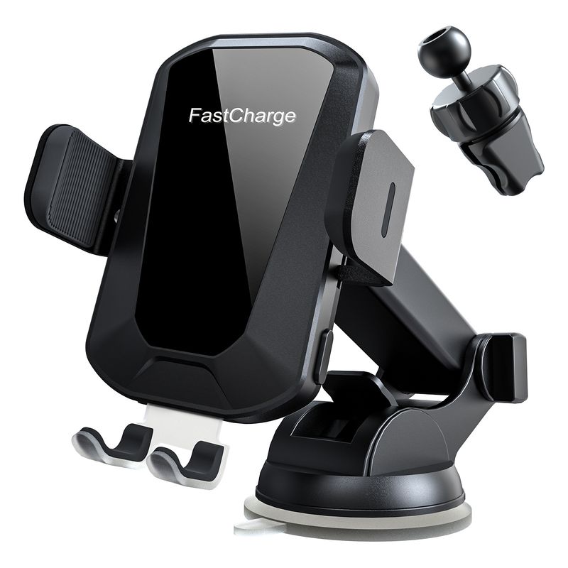 Supporto per telefono per auto, clip per presa d'aria per auto con ricarica rapida da 15 W, rilevamento automatico, collegamento a tre assi, luce atmosferica notturna_voghion.com