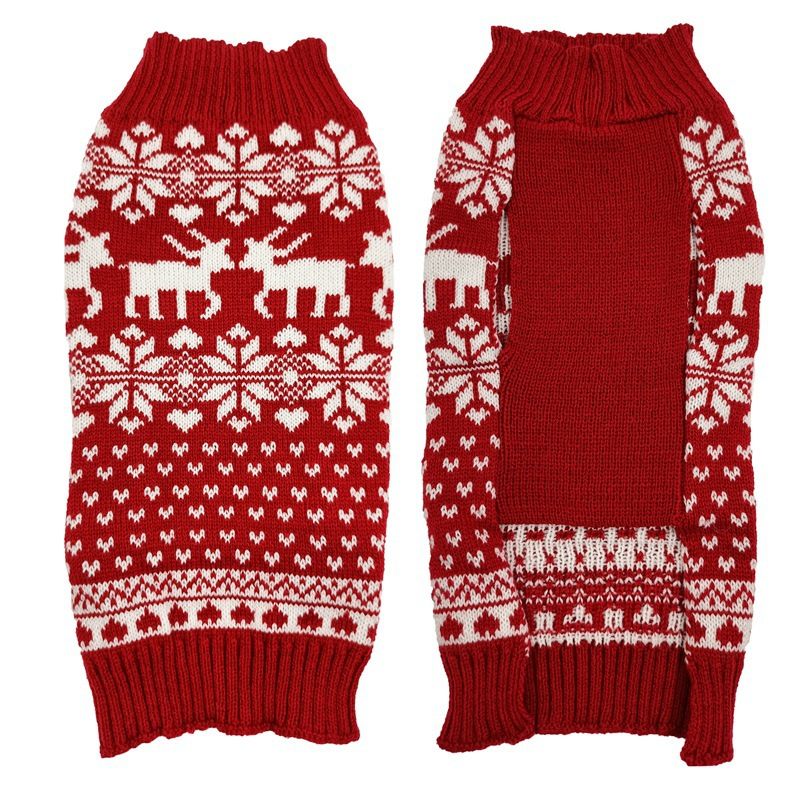 Pull chaud en tricot de Noël, flocon de neige, cerf, vêtements pour animaux de compagnie, écharpe, chapeau_voghion.com