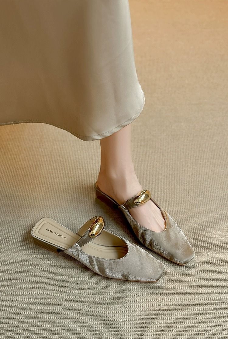 Square Closed Toe For Women Outdoor Chunky Heel Half Slippers 2025 Summer Sandals Single Shoes Mules_voghion.com