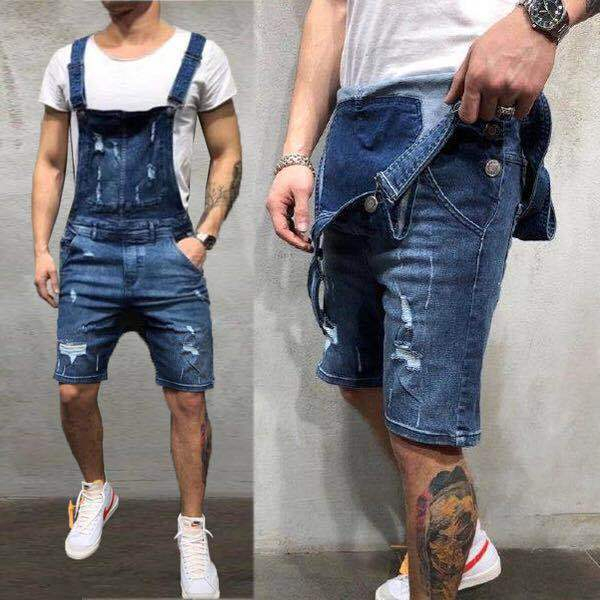 Cross mirror fashion trend oversized men's suspender pants, denim jumpsuit, perforated shoulder strap pants_voghion.com