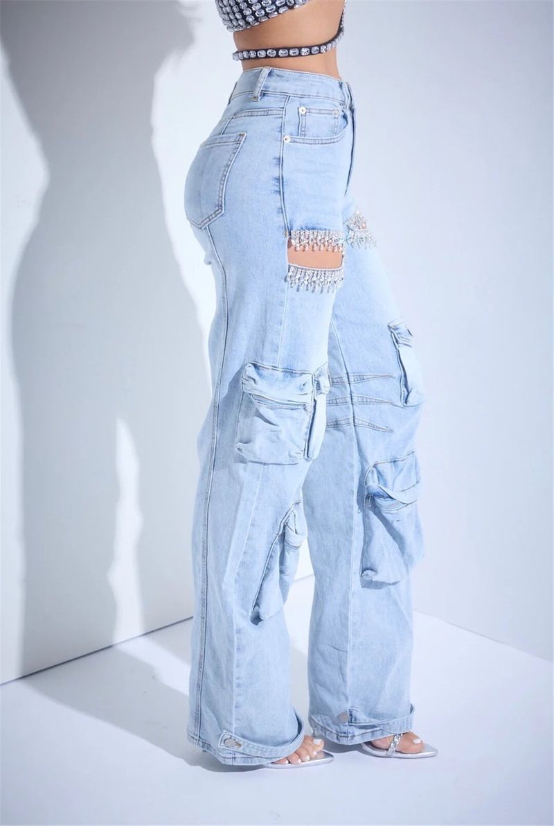 Damenbekleidung Hollow Diamond Overalls Stretch-Jeans mit mehreren Taschen für Damen_voghion.com