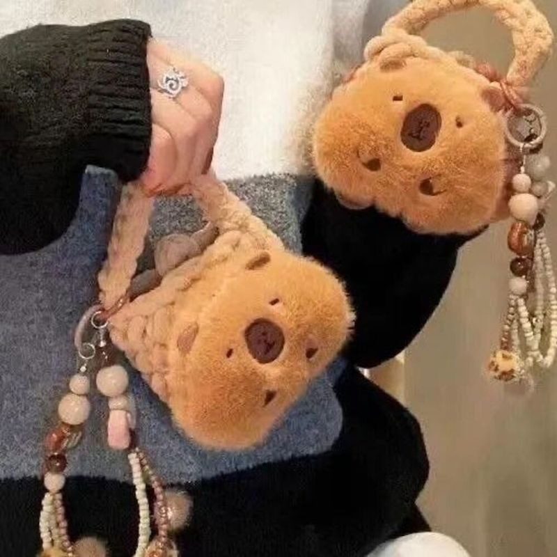 Süße Plüschtasche, Cartoon, Braun, geeignet für iPhone, Karten, Capybara Bala, Aufbewahrung, Kopfhörer, Schutzhülle, Geldbörse_voghion.com