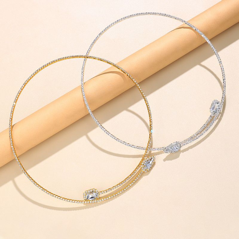 gioielli diamante rotondo lucido apertura clavicola catena tendenza semplice strass collare donna choker_voghion.com