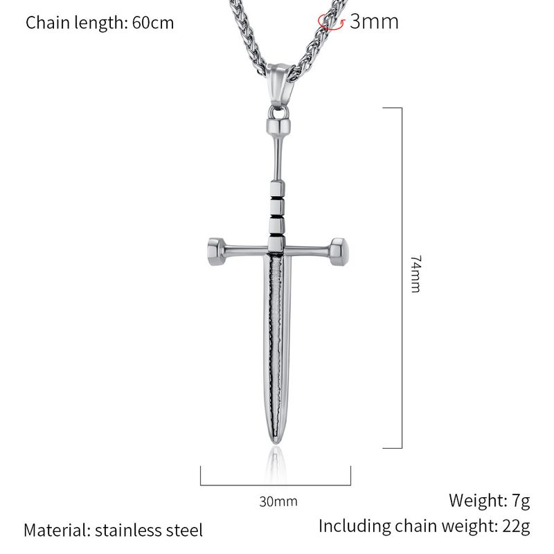Retro Ritter Antike Schwert Waffe Kreuz Halskette Schwert Selbstverteidigung Spike Titan Stahl Anhänger Funktionsschmuck_voghion.com