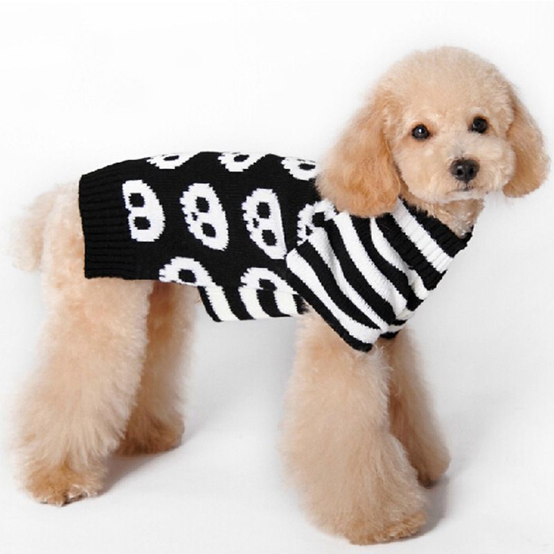 Maglione per cani di piccola taglia con maniche a righe e teschio di Halloween per gatti_voghion.com