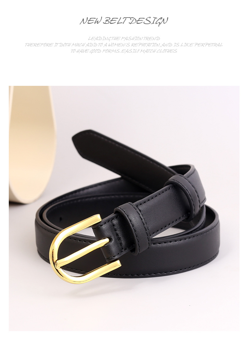 Cinto de couro feminino elegante e sofisticado, cinto simples e versátil, decoração feminina com jeans e couro legítimo_voghion.com