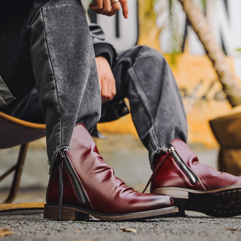 Rudens un ziemas jauni, moderni vīriešu zābaki ar dubultu rāvējslēdzēju un apakšējo plūstošu audumu, ādas zābaki Martin zābaki_voghion.com