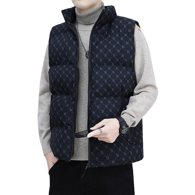 New B-Line Cotton Men's Puffer Jacket Sleeveless Vest Thickened Warm Stand Collar Top Factory_voghion.com