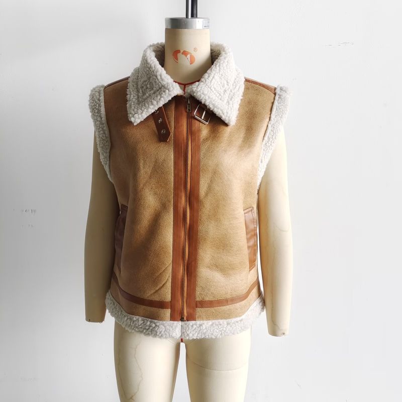 Gilet in pelliccia sintetica da donna con chiusura a zip, capospalla invernale alla moda per lo street style, nero/marrone scuro/cioccolato, S/M/L_voghion.com