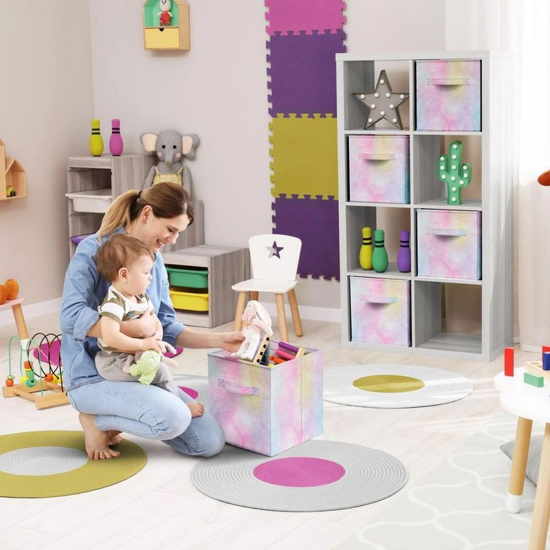 Colorful Cube Storage Bins, Set Of 6 Foldable Collapsible Storage Box With Handles, 11" Fabric Storage Cubes Organizers For Shelves, Pink_voghion.com