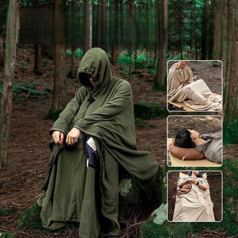 Saco de dormir térmico multifuncional para acampar al aire libre, de forro polar, para viajes, resistente a la suciedad, manta para la siesta y almohada._voghion.com