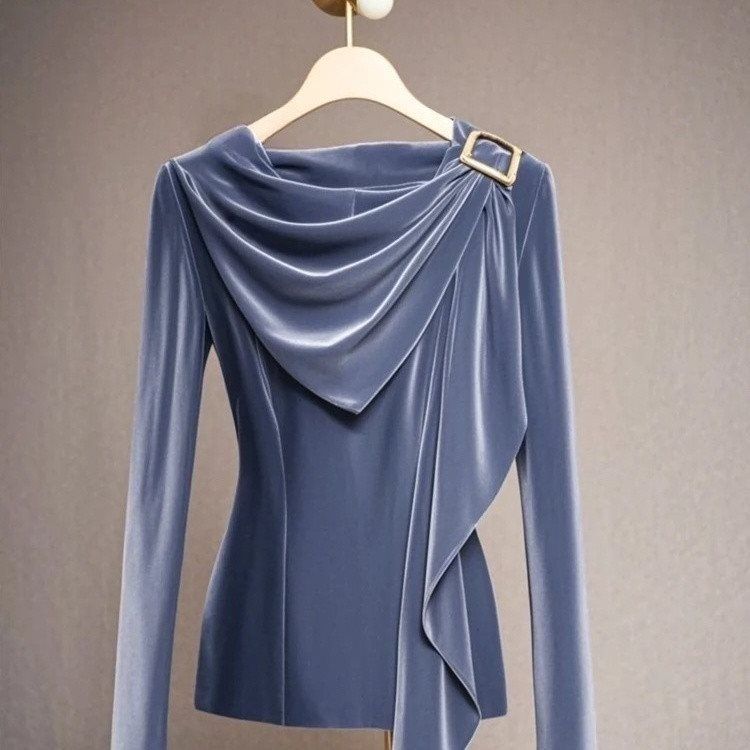 Abbigliamento da donna Moda Velluto Tops Inizio Autunno Nuovo Stile Francese Temperamento Sottile Colletto in Pile Vita Semplice Pendolarismo_voghion.com