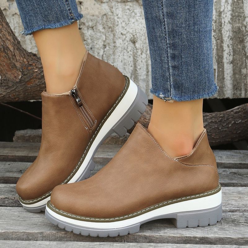 Large Size Women's Fashionable And Casual Single Shoes, Low Heel, Side Zipper, Suitable For All Seasons_voghion.com