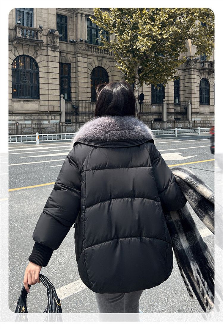 Detachable Fur Collar Winter Puffer Jacket For Women, Thickened Short Down Coat With Hood, Slim Fit Casual Outerwear For Petite Ladies _voghion.com
