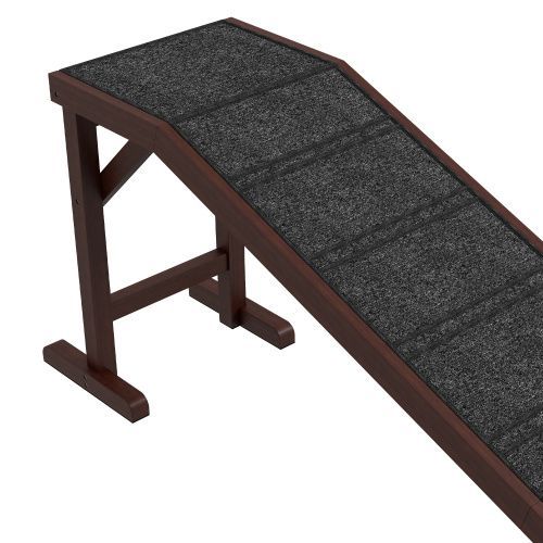 PawHut Dog Ramp For Bed, Pet Ramp For Dogs With Non-Slip Carpet And Top Platform, 74" X 16" X 25", Brown_voghion.com