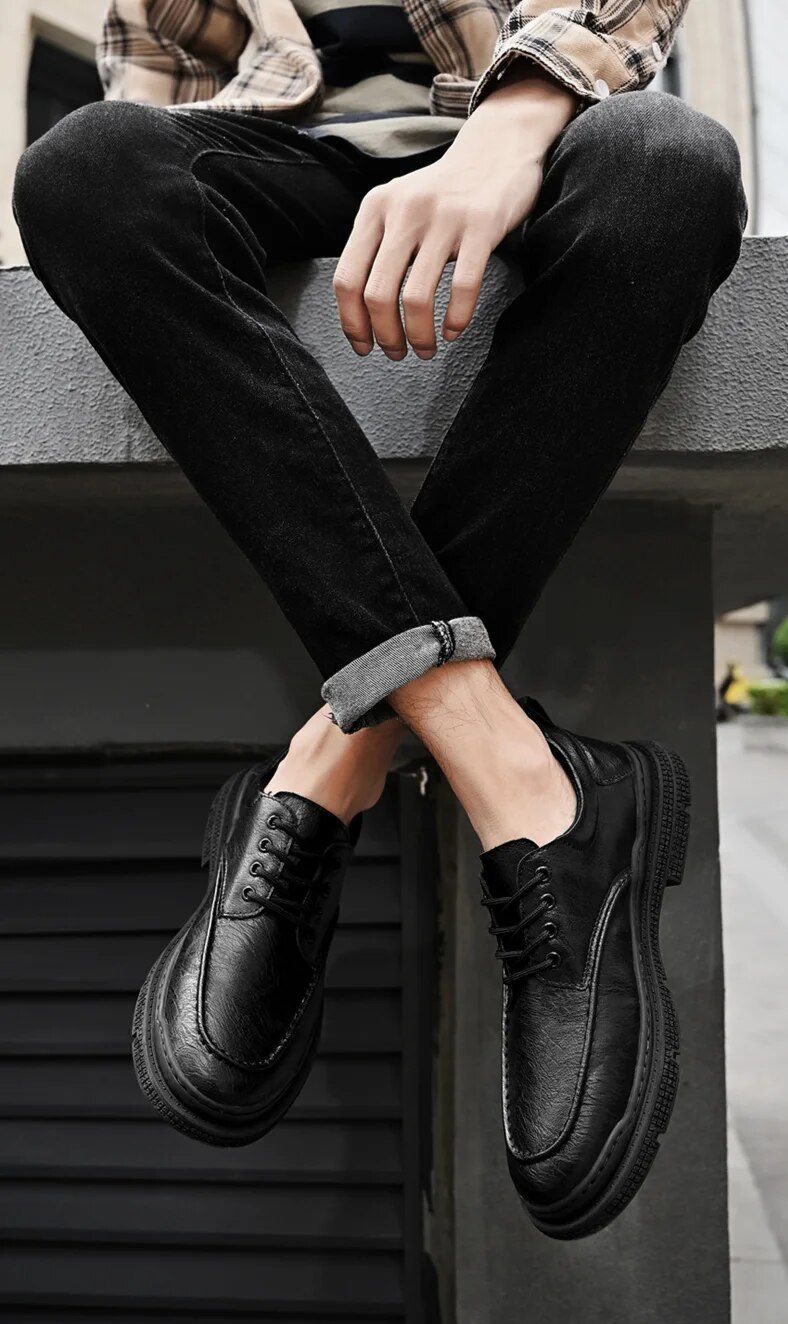 Stivali Martin da uomo in stile britannico con suola spessa, autunno 2024, nuovi, traspiranti e casual in pelle_voghion.com