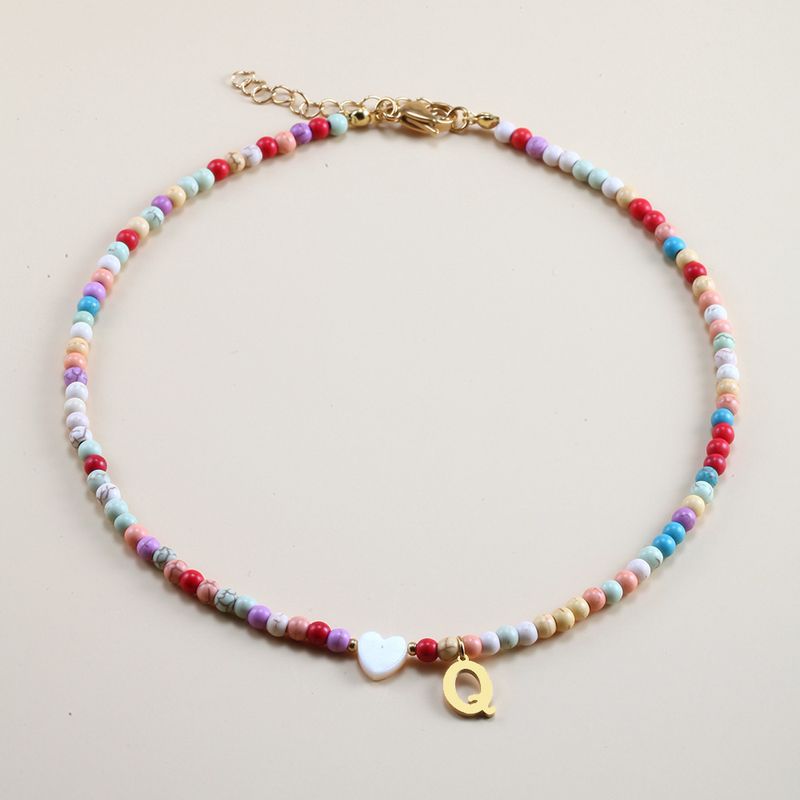 Vendita calda transfrontaliera in acciaio inossidabile oro 26 lettera inglese ciondolo conchiglia amore colore misto turchese collana fai da te clavicola_voghion.com