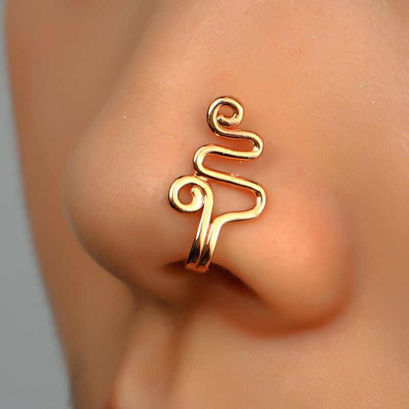 Anello a forma di U con corona a forma di cuore a forma di stella intarsiata in rame senza clip, accessorio per il naso non perforato, decorazione con foratura_voghion.com