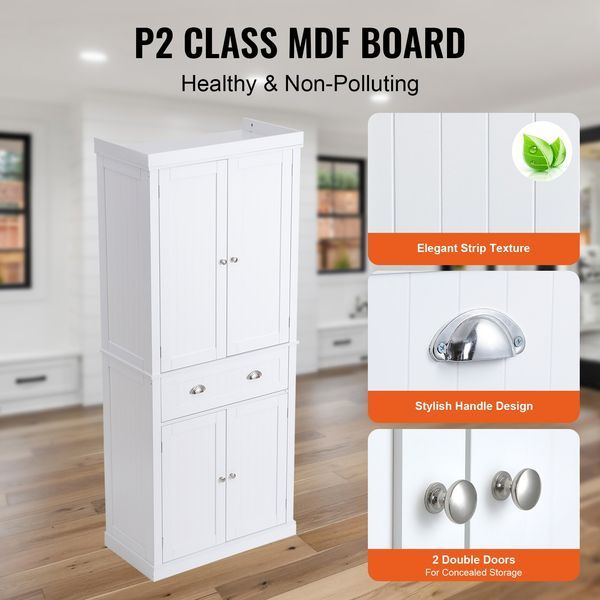 72' Kitchen Pantry Storage Cabinet, Freestanding Utility Cabinets With Doors, Drawer And 3 Adjustable Shelves, Tall Food Buffet Pantries For Kitche_voghion.com